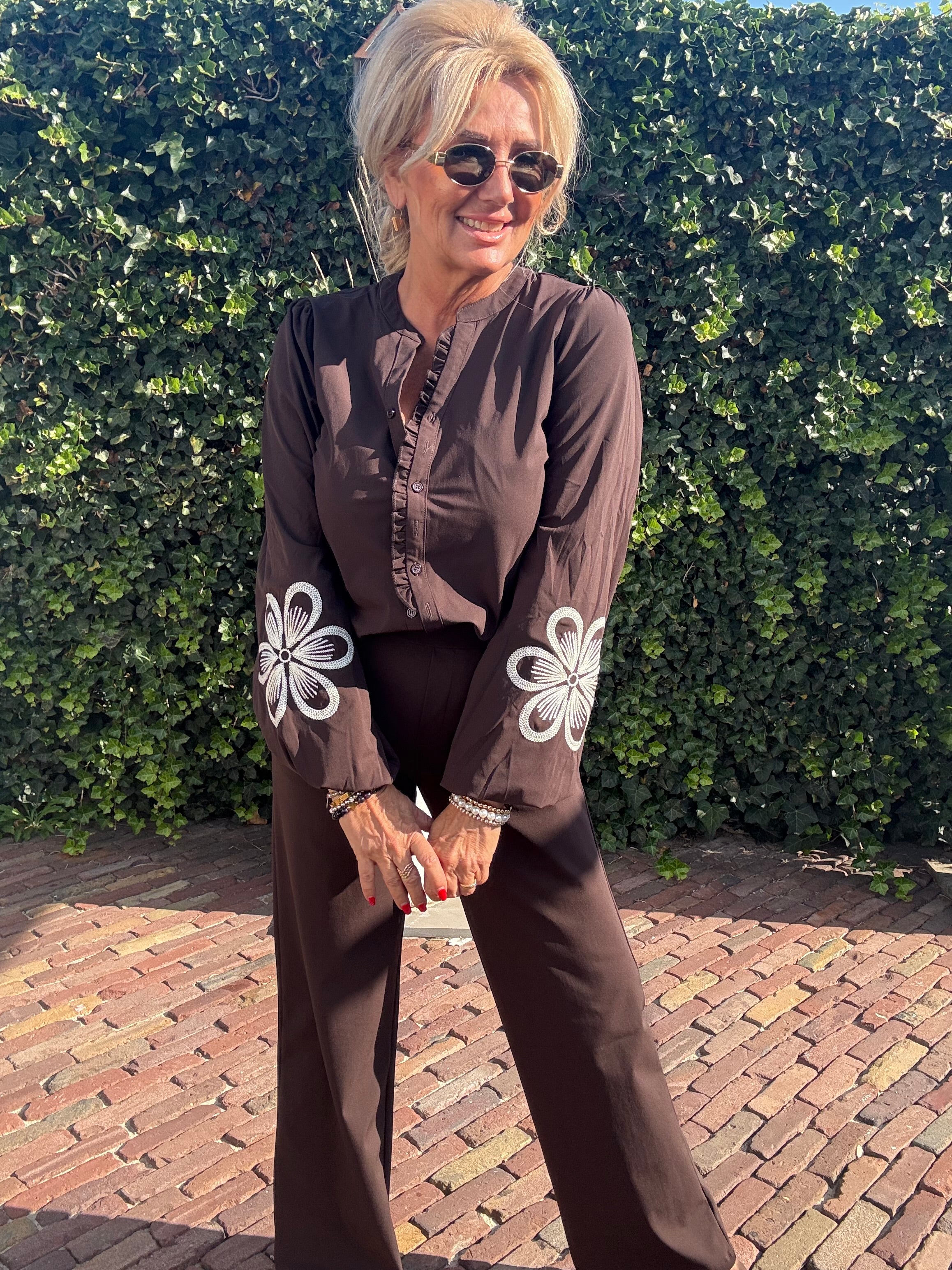 Triple Nine Blouse BLS5923 Broderie/Cord Donker Bruin